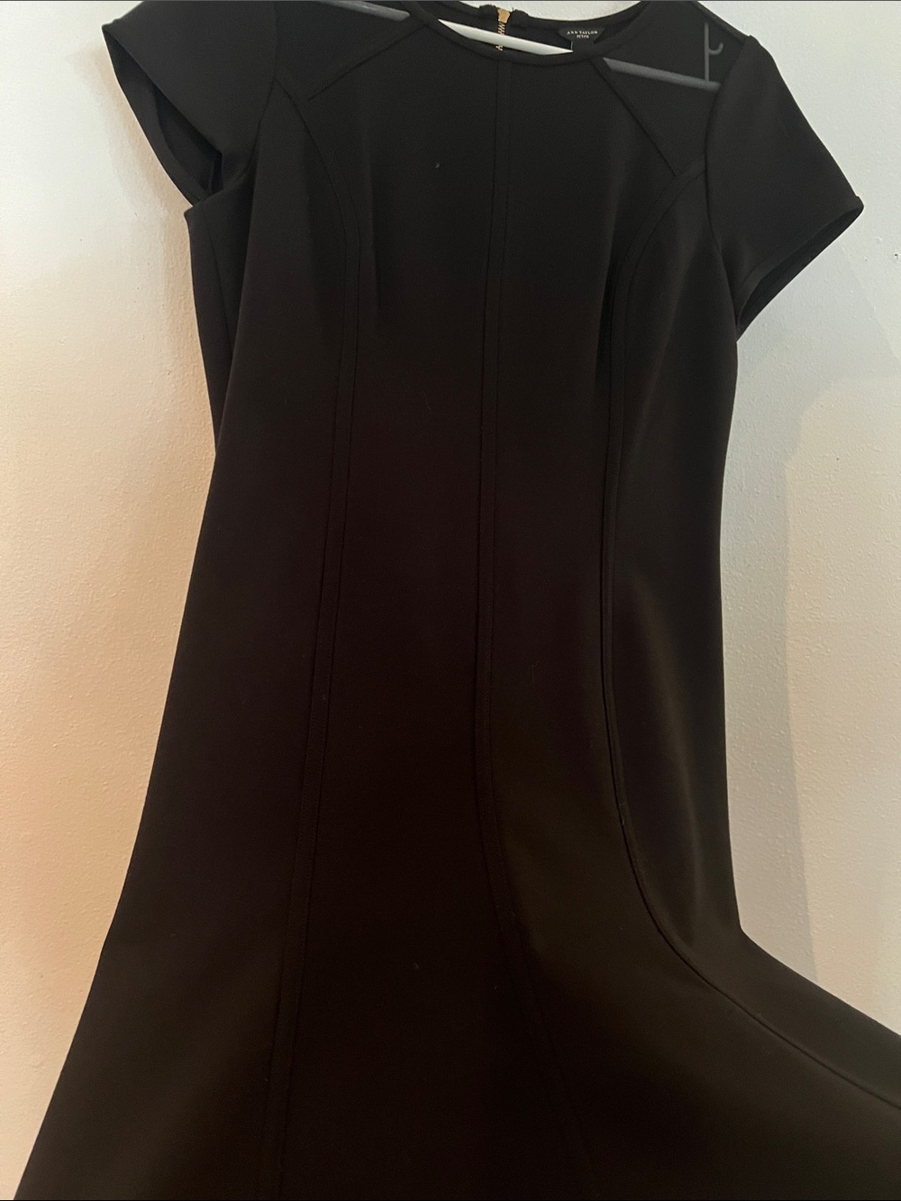 Ann Taylor Petite Black Dress with Sheer Front Shoulders & Gold Back Zipper - Picture 5 of 6